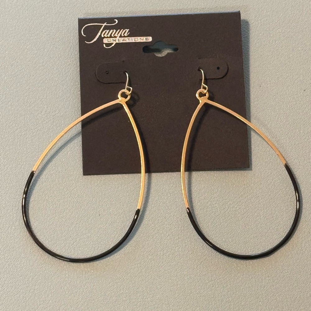 Gold and Black Teardrop Earrings 3 inch
